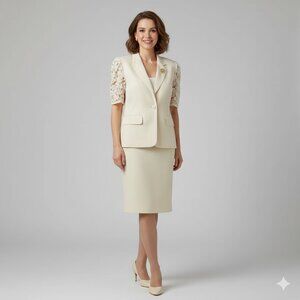 Louis Féraud Paris Vintage Skirt Suit Set – Rare Couture Cream Ensemble | Size 6